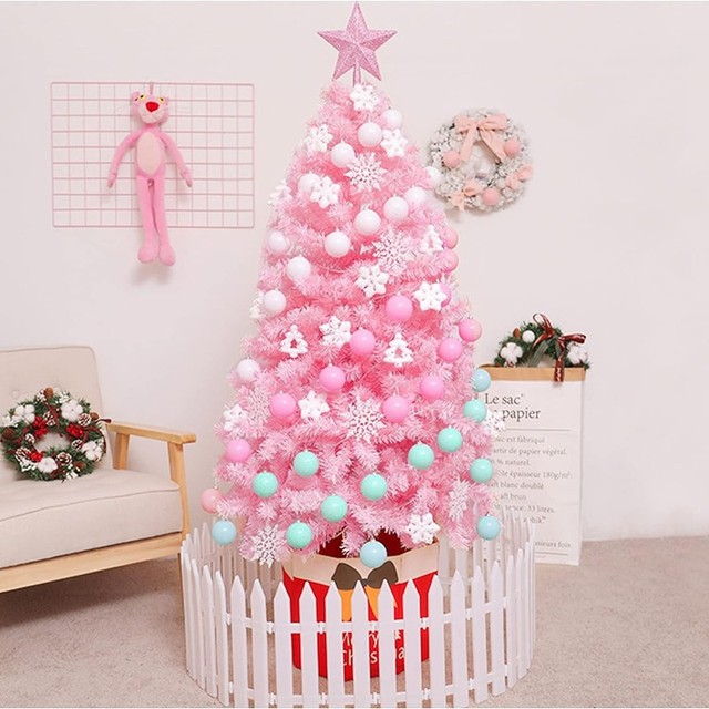 Árvore de Natal rosa artificial do PVC, árvore do Xmas da criptografia com  suporte do metal, decoração do partido, casa e escritório - AliExpress